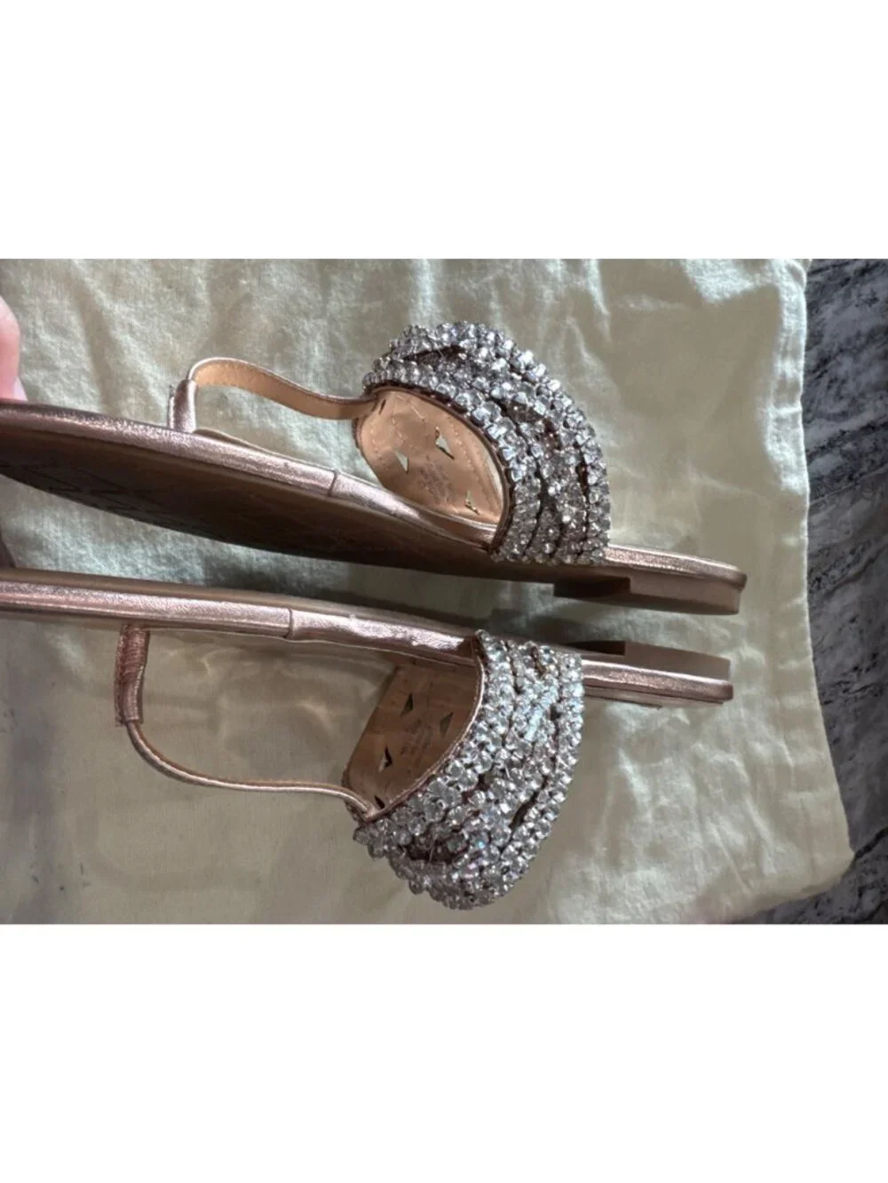 Badgley Mischka Rose Gold Rhinestone Embellished Leather Sandals Size 8 - Picture 4 of 8